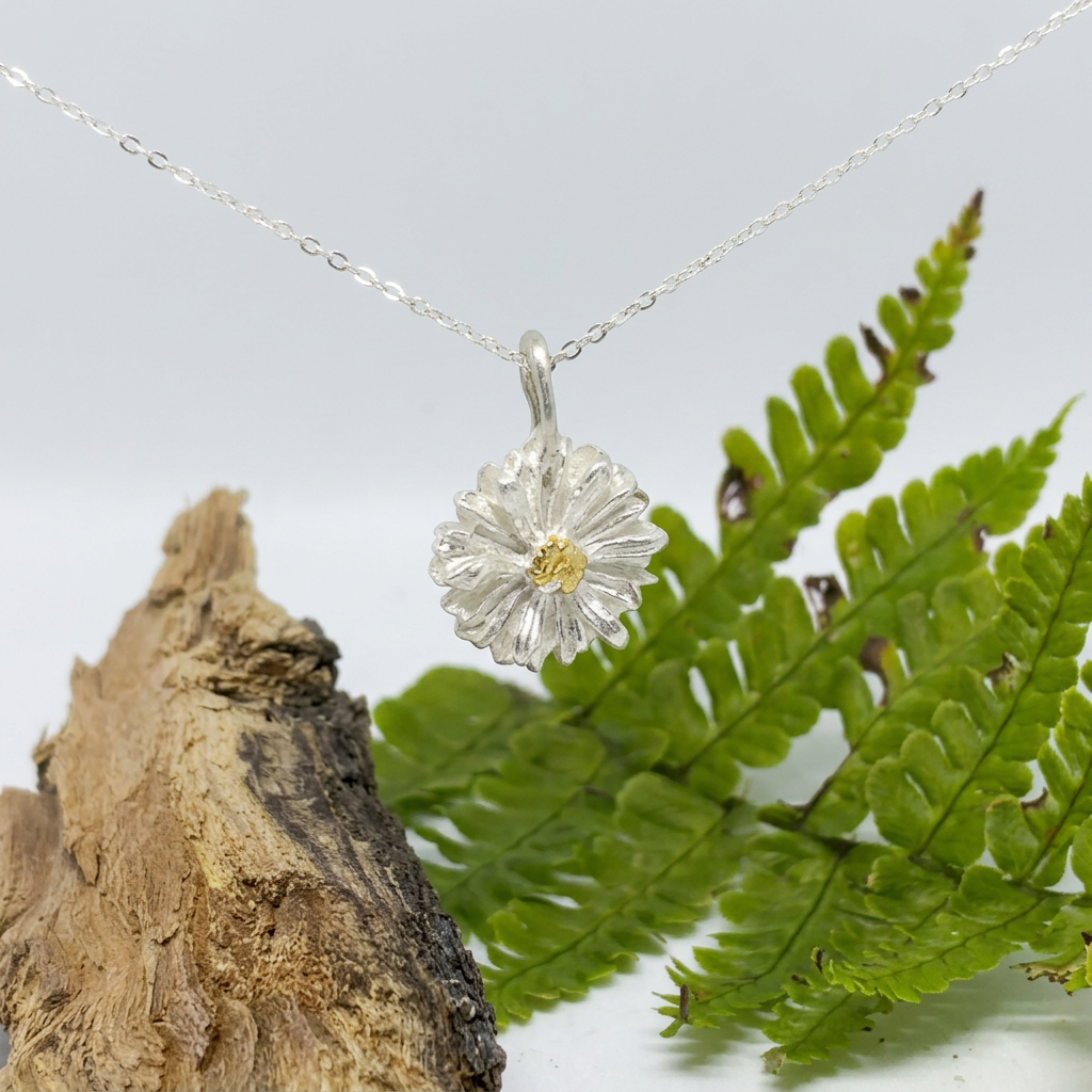 Silver Daisy Pendant with Keum-boo Gold foil Centre