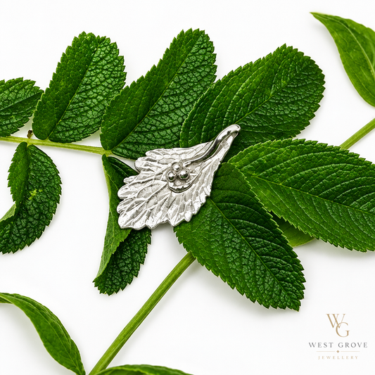 Small Fine Silver Leaf Pendant with Bead Embellishments
