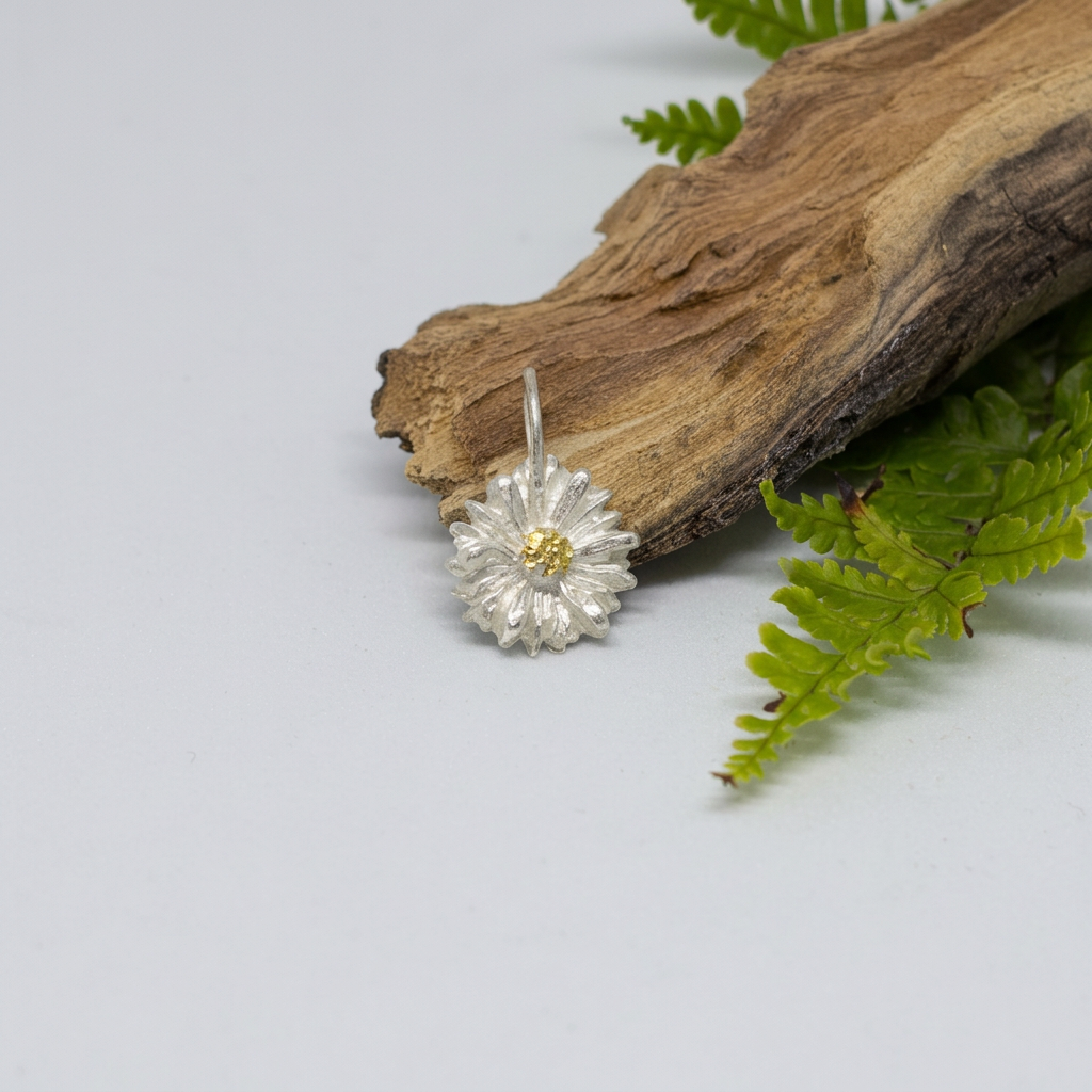 Silver Daisy Pendant with Keum-boo Gold foil Centre