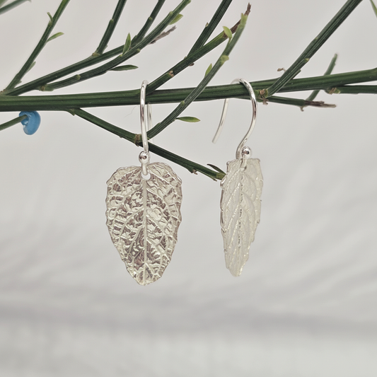 Mint Leaf Fine Silver Drop Earrings