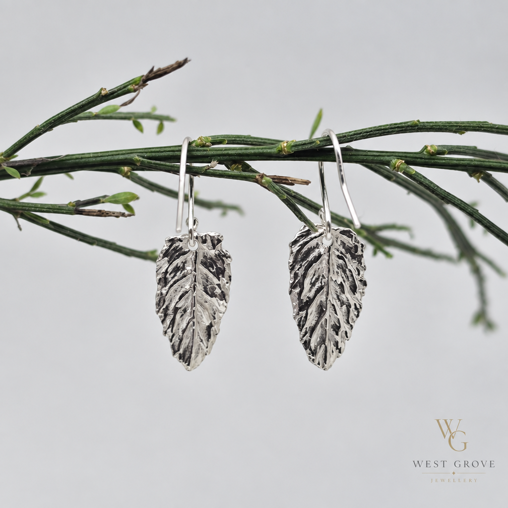 Mint Leaf Fine Silver Drop Earrings