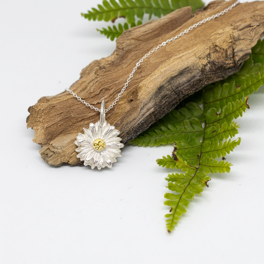 Silver Daisy Pendant with Keum-boo Gold foil Centre