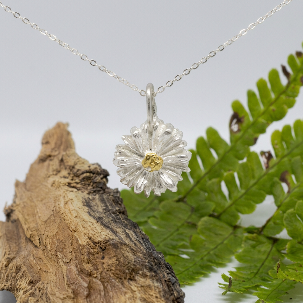Silver Daisy Pendant with Keum-boo Gold foil Centre