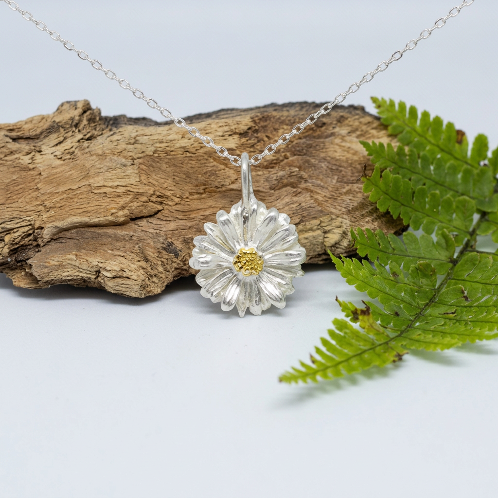 Silver Daisy Pendant with Keum-boo Gold foil Centre
