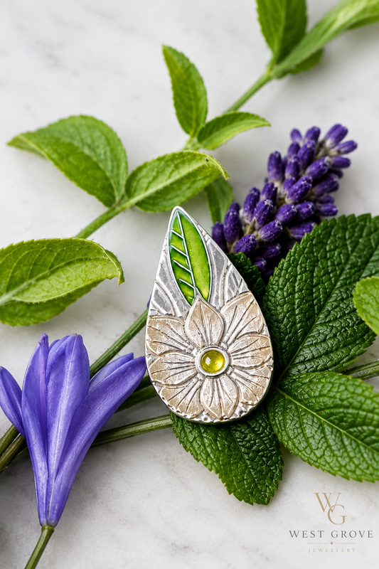 Silver Teardrop Pendant – Silver Clay with Enamel & Texture