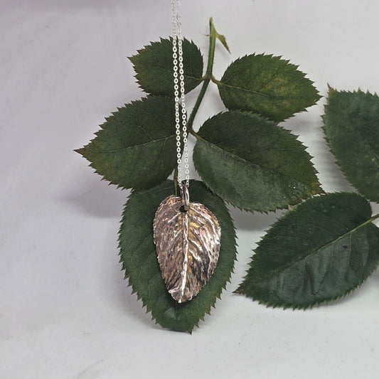 Rose Leaf Silver Clay Pendant Necklace